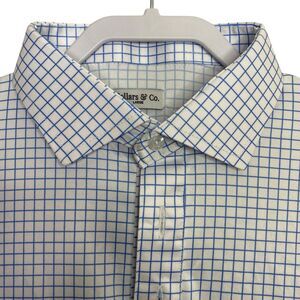 Collars & Co Polo Shirt Mens L Blue Check Golf Preppy Stretch Dress Collar NWT